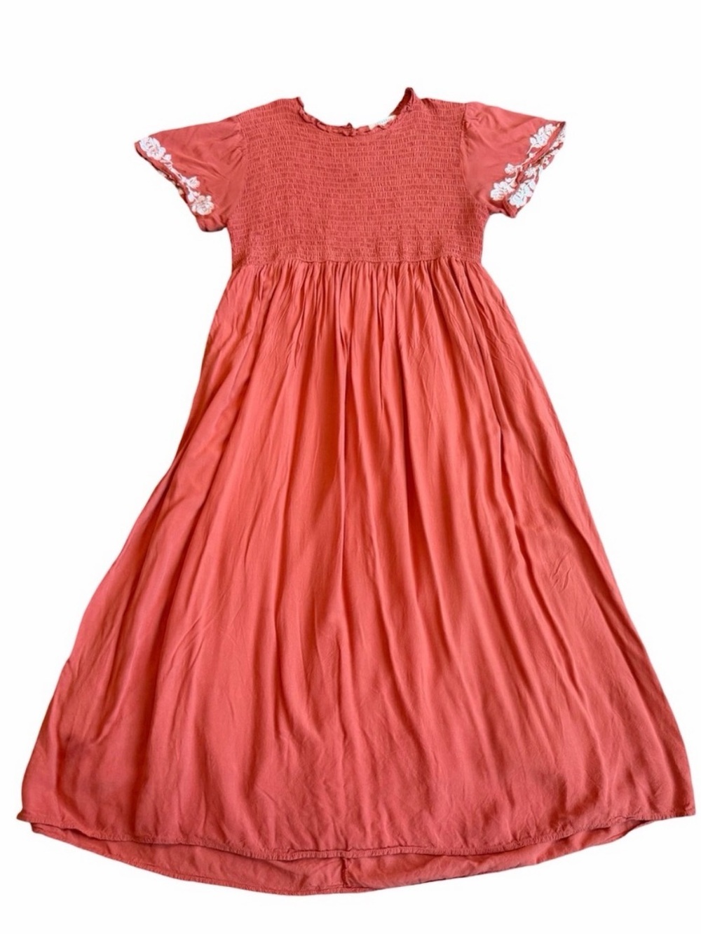 Polagram Stretchy Midi Dress Embroidered Sleeves Flowy Comfortable Size Medium